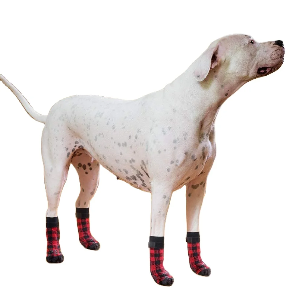 Plaid Dog Paw Protector for Floor Indoor, Anti-Slip Dog Socks Wholesale For Small Medium Dogs