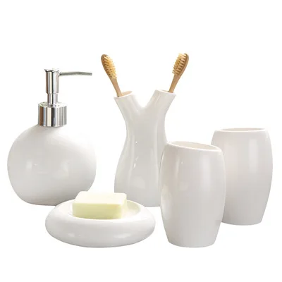 Simple Ceramic Bathroom 5 piece Japanese Style Bathroom Set Wholesale Hotel Supplies From Stock (62302193273)