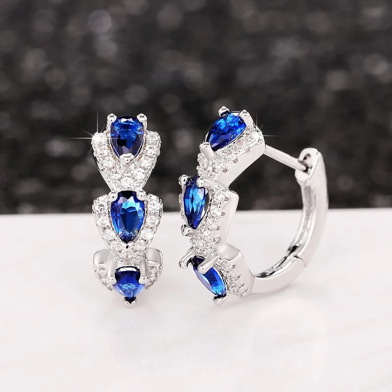 CAOSHI Wholesale Crystal Blue White Green Red Small Silver Color Zircon Diamond Hoop Bridal Earrings for Women Wedding