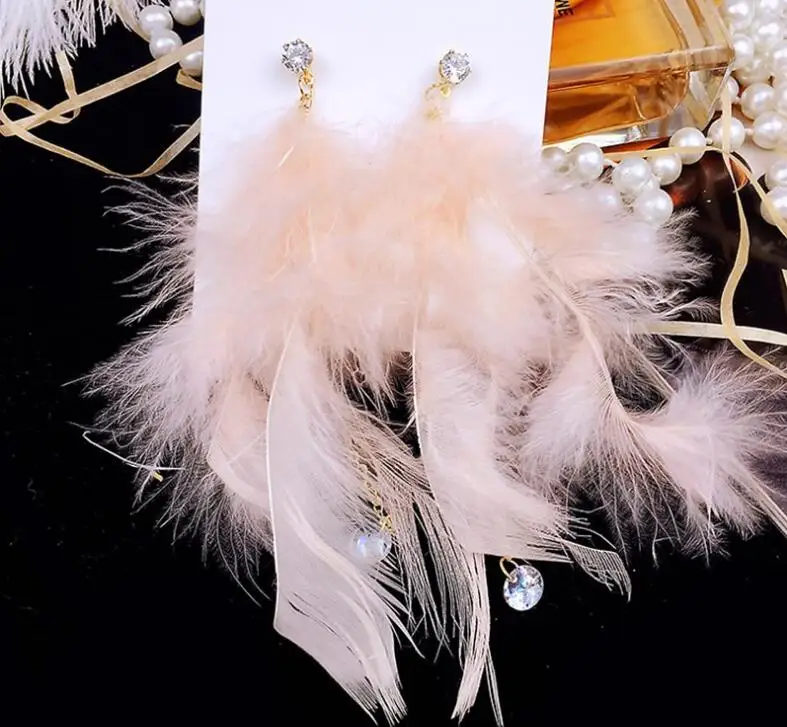 
wholesale fashion winter feather dangle earrings charm korean long chain earrings for women jewelry 