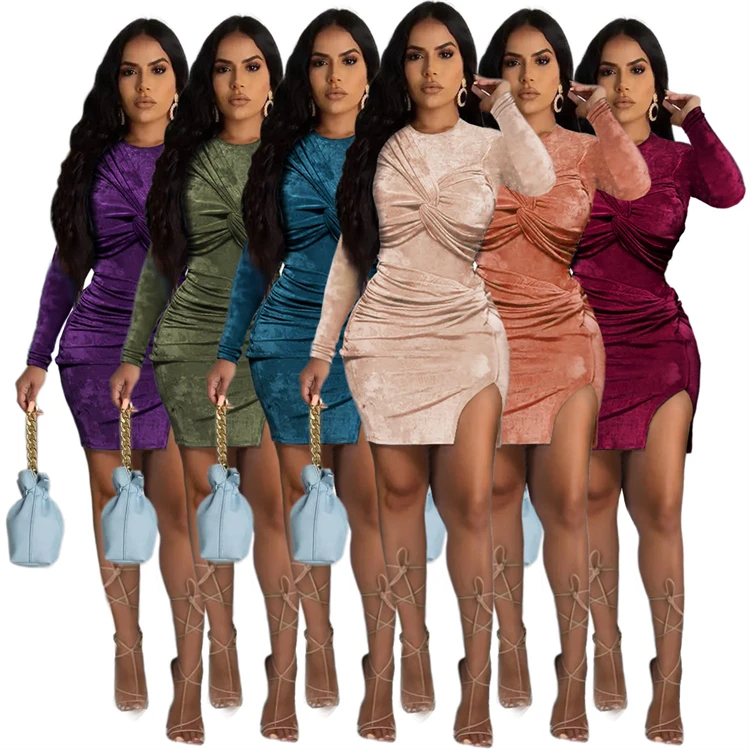 D12615 Temperament socialite style solid color trending clothing 2021 new arrivals velour skirt two piece set