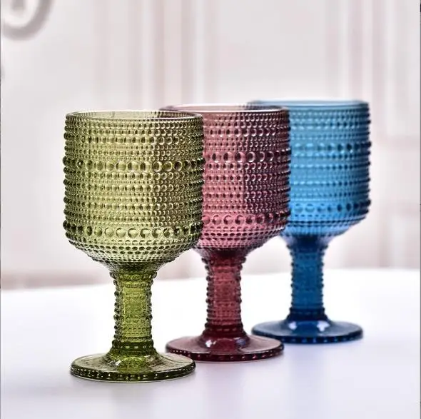 Solid Color Bead Embossed Vintage Wine Glasses Goblet 8oz 11oz  Red Wine Glasses For Family Party Wedding