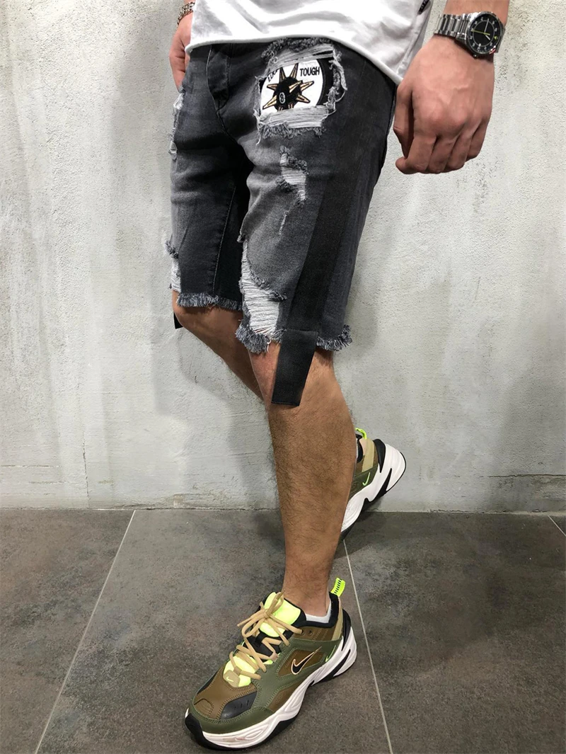 Man jeans streetwear patches skinny short men denim jeans trousers turkey patch jeans for men