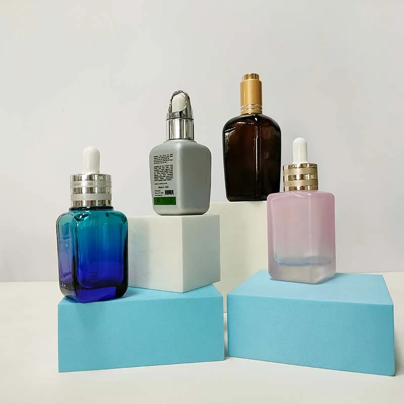 10ml 30ml 50ml 75ml 100ml Luxury facial serum oil packaging matte pink frosted square glass dropper bottle