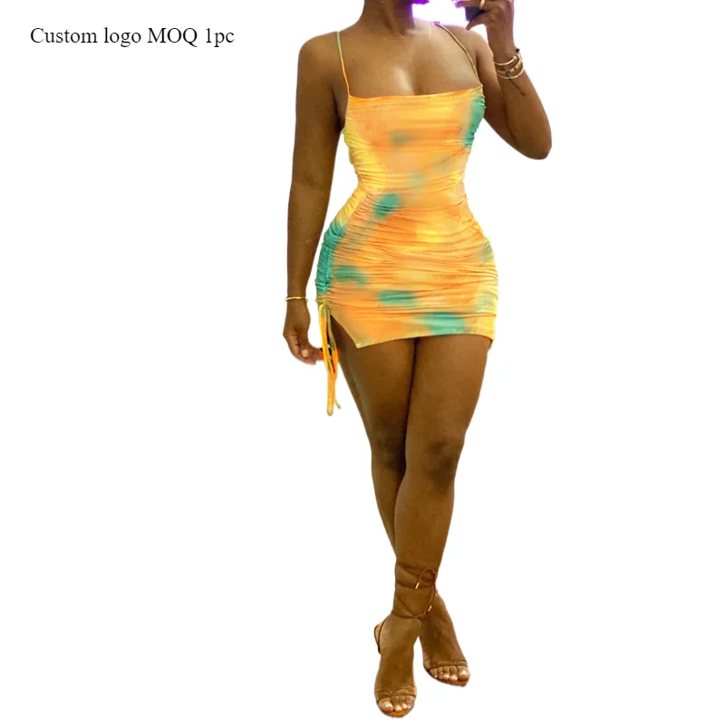 J8718 Summer tie dye Sexy bandage dress for women Dress elegant Sexy Ladies split Dress