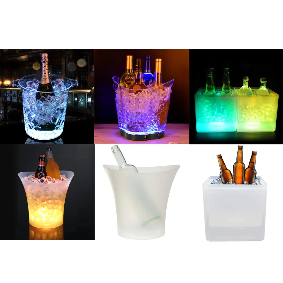 LED Lighting Up Waterproof Round Custom Champagne Wine Beer Cooler Plastic Acrylic Led Ice Bucket for bar party