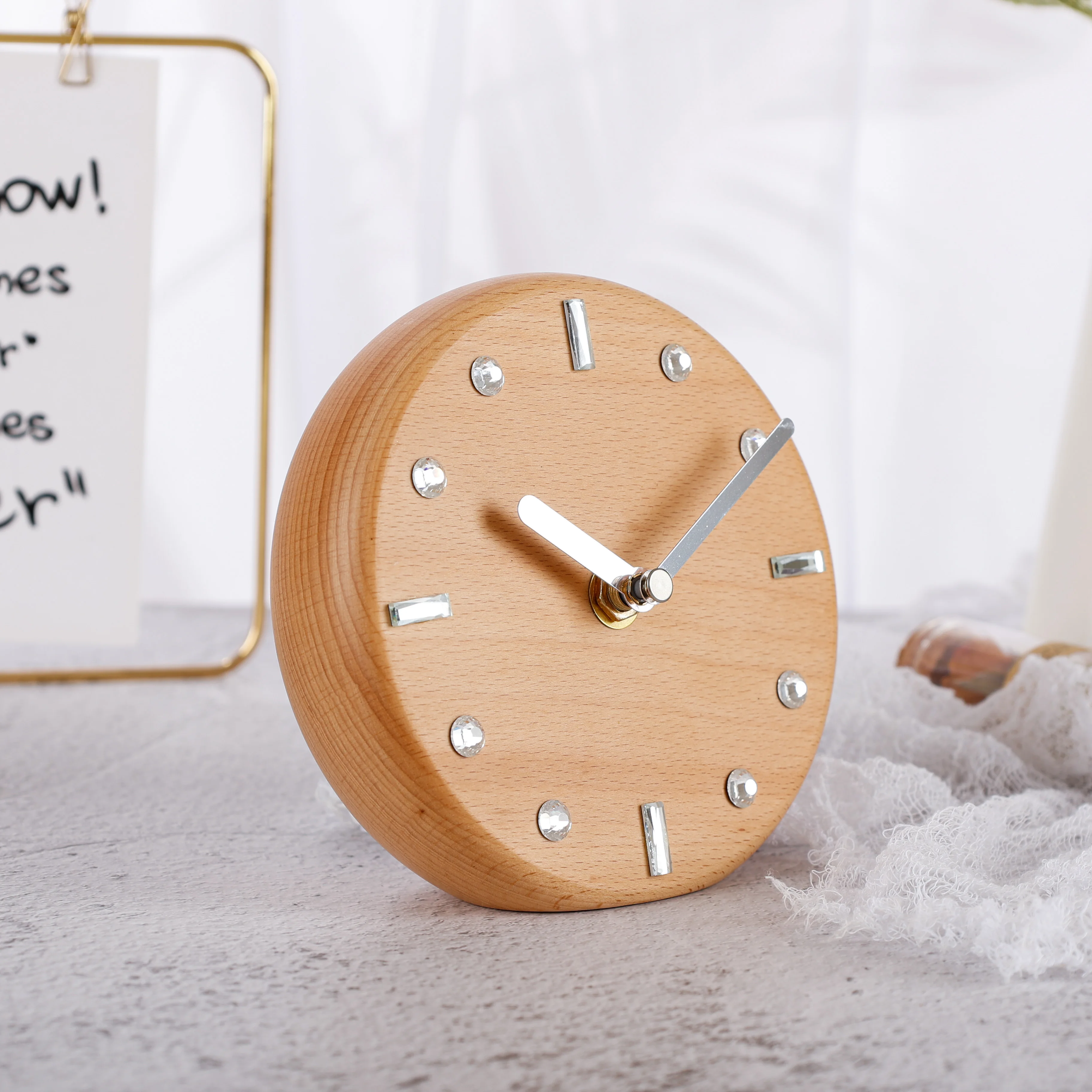 Wooden table clock creative design clock face home table desk bedroom clock