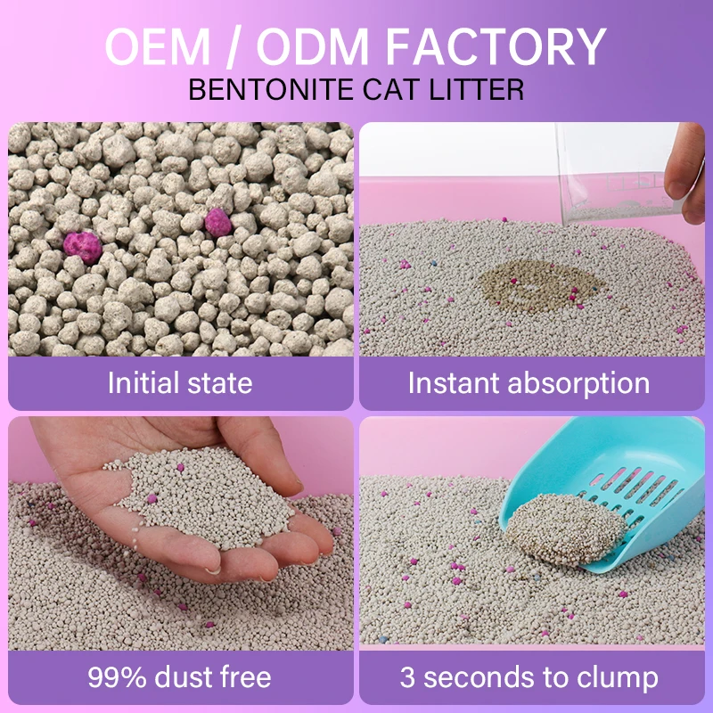 OEM Ecological Strong Clumping 10L 5L 100% Natural Deodorizing factor Odor Lock Colorful Bentonite Cat Litter sand