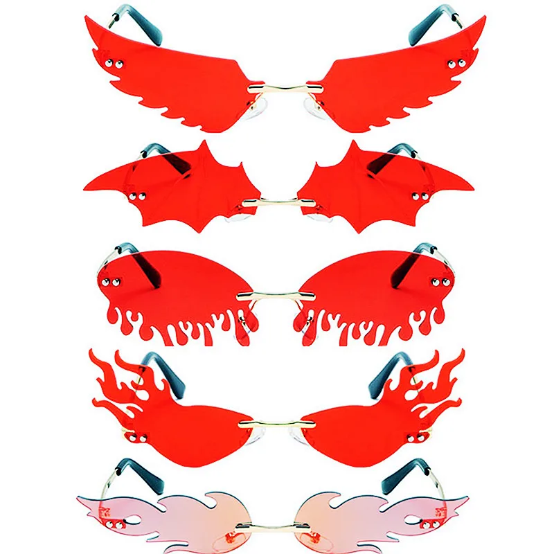 Fashion Bat Sun Glasses for Girls Trendy Tears Sunglass Wing Shades Eyewear Fire Eyeglasses Rimless Flame Sunglasses Women Men