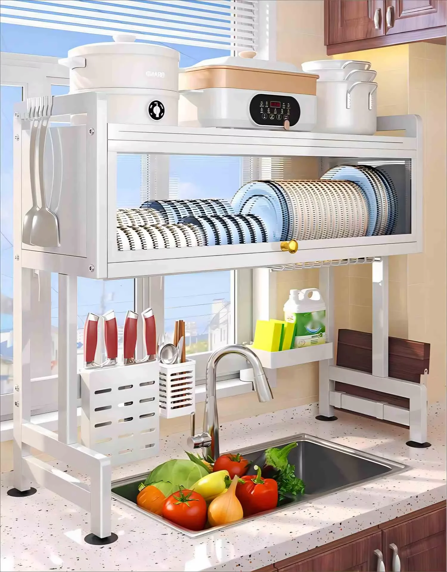 AKX Multifunction Organizer Storage Shelf High Efficiency Dish Rack Over Sink Dish Drainer Drying Rack