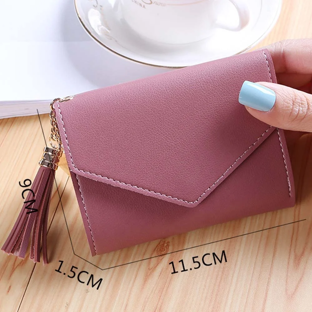
New fashion small wallet short Japanese and Korean style cute tassel mini student ladies purse H 