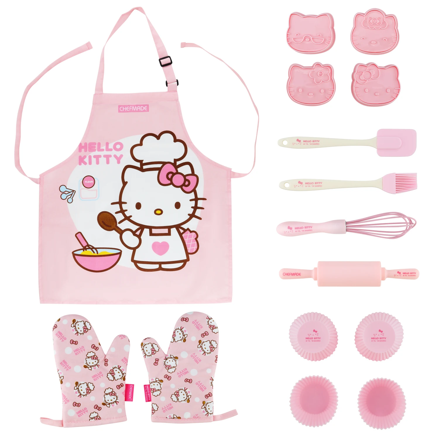  Amazon Hot Pink Food Grade Silicone Kids Baking Set with Apron spatula