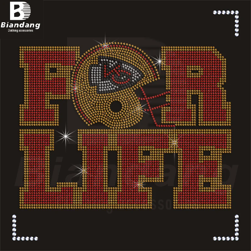 Custom NFL Team logo Hot Fix Rhinestone Transfer Crystal FOR LIFE Helmet Design Motif for T Shirt