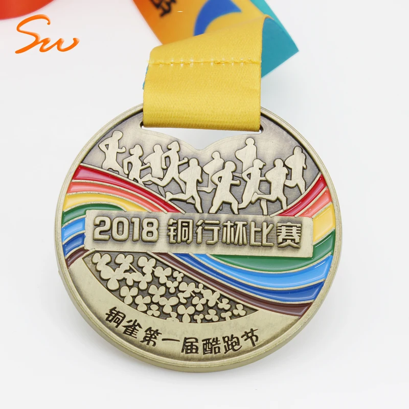 Surewin crafts manufacturer custom design custe panda 3d metal finisher medal with ribbon