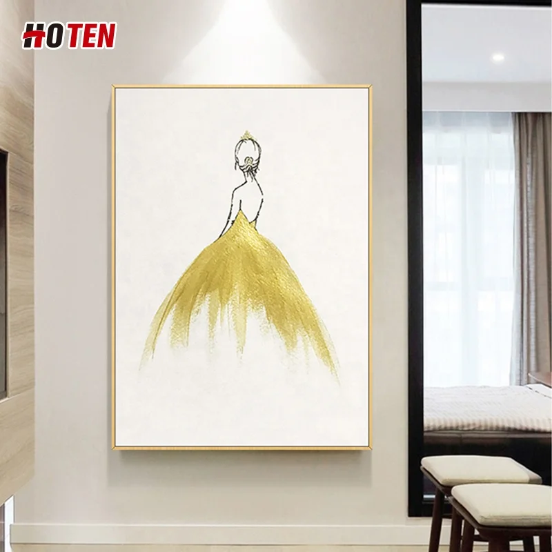 Modern popular handmade abstract golden ballerina oil painting on canvas
