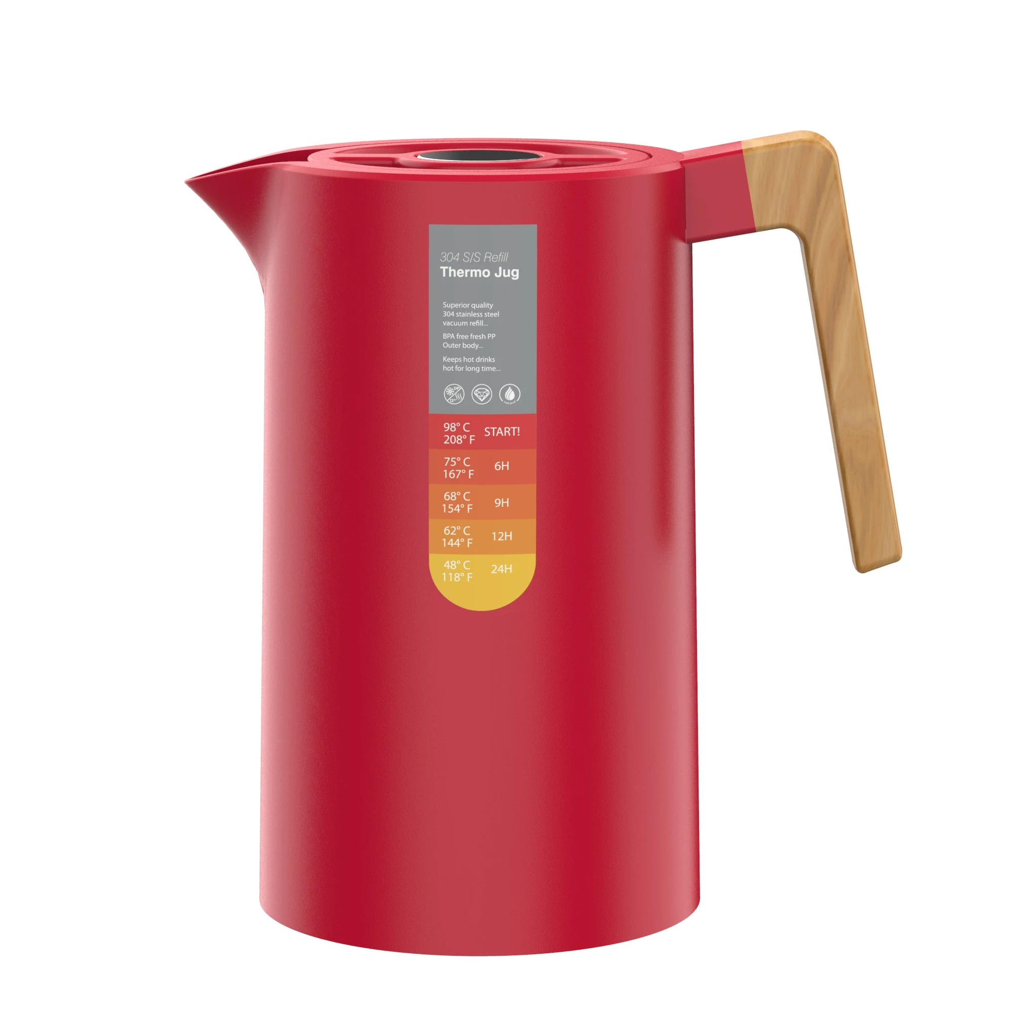 large capacity 1L thermal carafe glass inner plastic water kettle with wooden style handle home kitchen coffee pot thermos