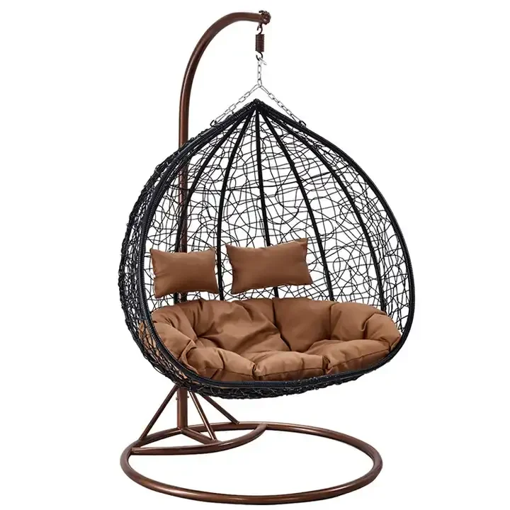 Hot Selling Hanging Wicker Double Seat Garden Egg Swinging Chairs Patio Outdoor Swing Chair