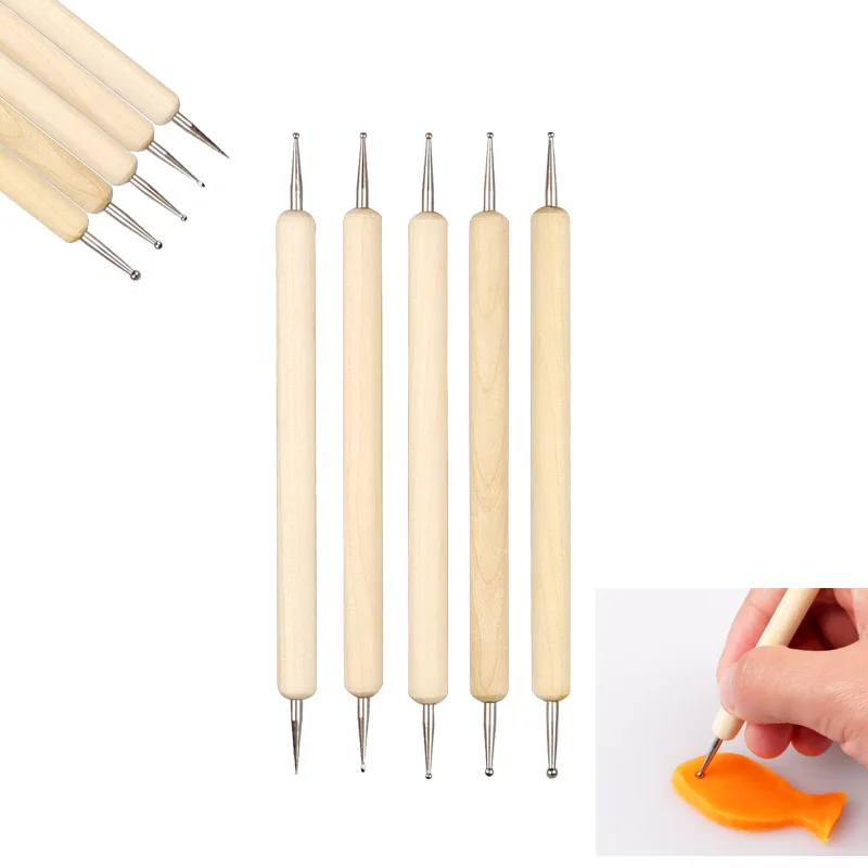 Huichuang Custom Clay Double End Stainless Steel Indentation Tool Wood Handle Pottery Sculpting Carving Tool Art Supplies