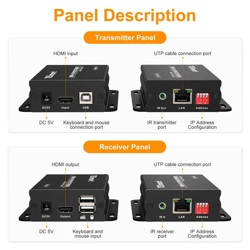 HDMI Extender 120m for Surveillance Systems Supports EDID Deep Color 1080p Full HD HDMI KVM Extender