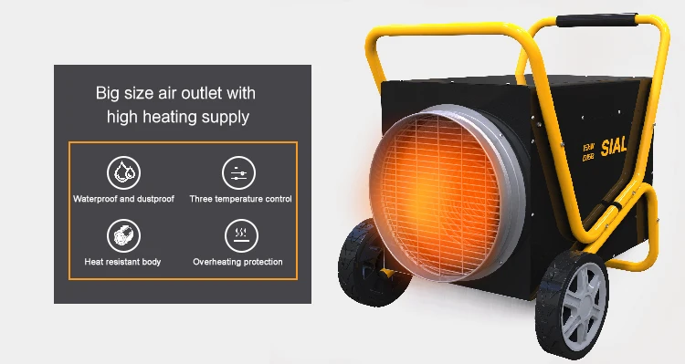 SIAL new 15kw industrial electric heating tube heater with wheels Stainless steel electric heating equipment