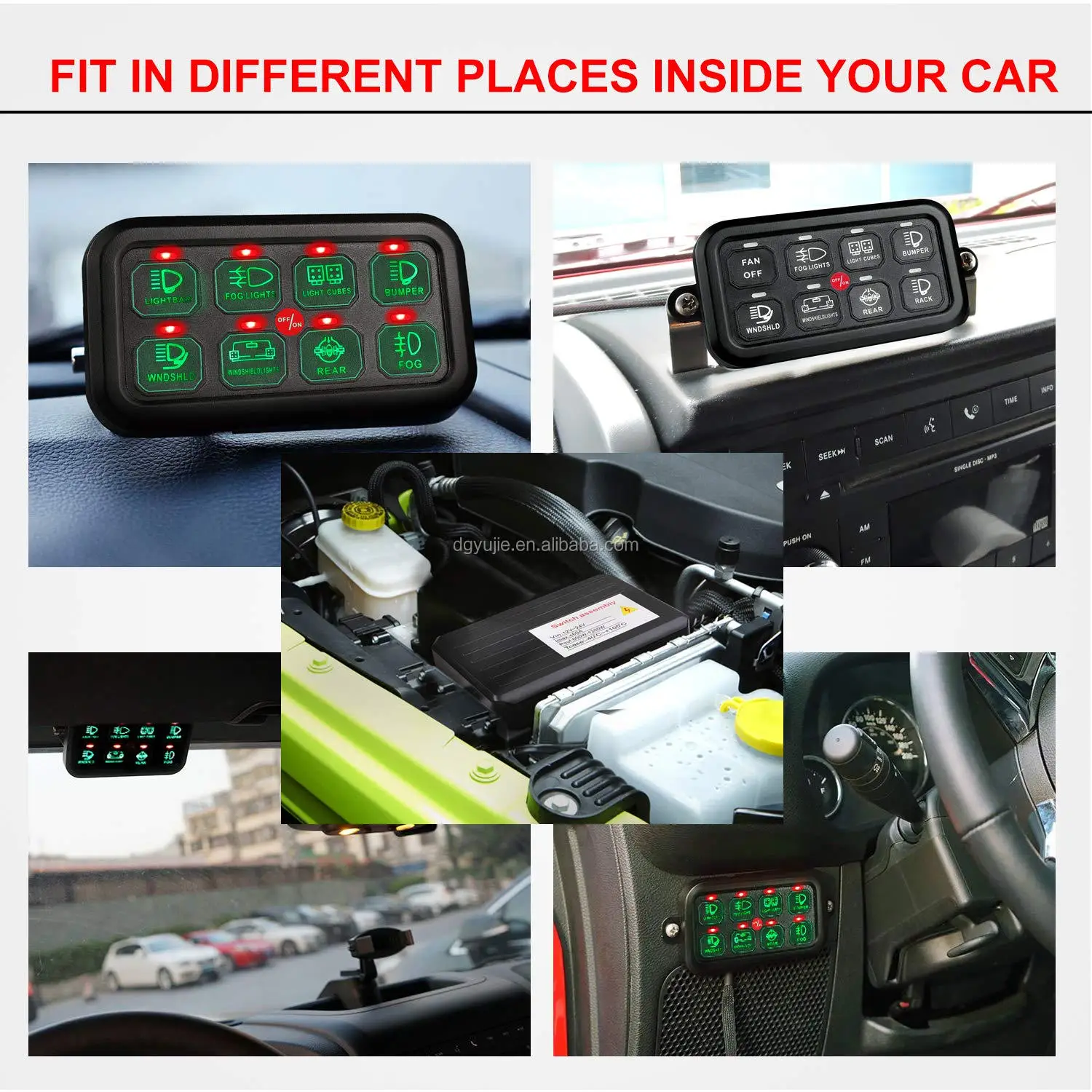 12V Offroad 8 Gang Push Button Switch Panel For Universal Car with Relay Control System Box