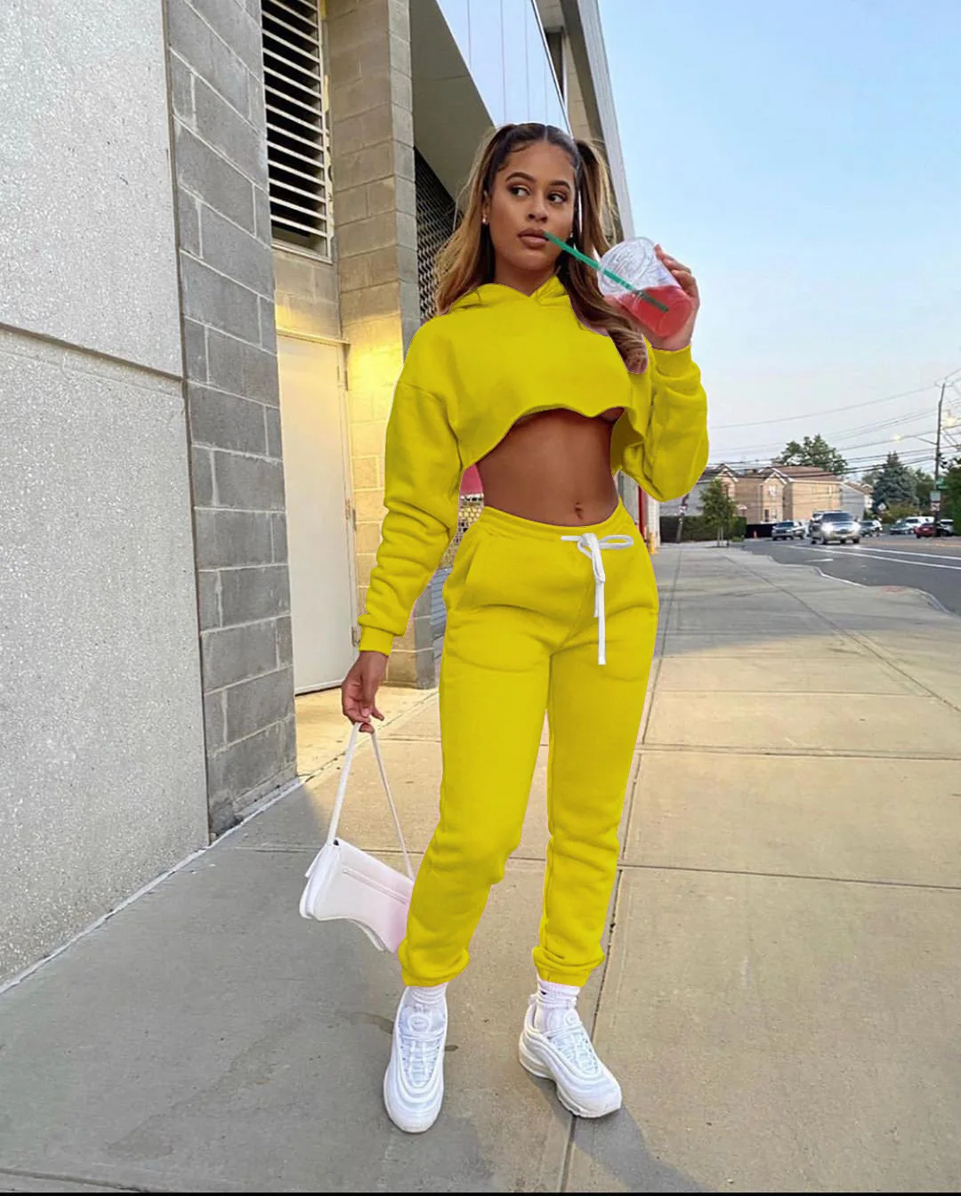  winter Fall Outfits For Women 2021 Long Sleeve High Neck Solid Color Hoodie Sweatshirt Tracksuit 2 Two Piece Pants Set