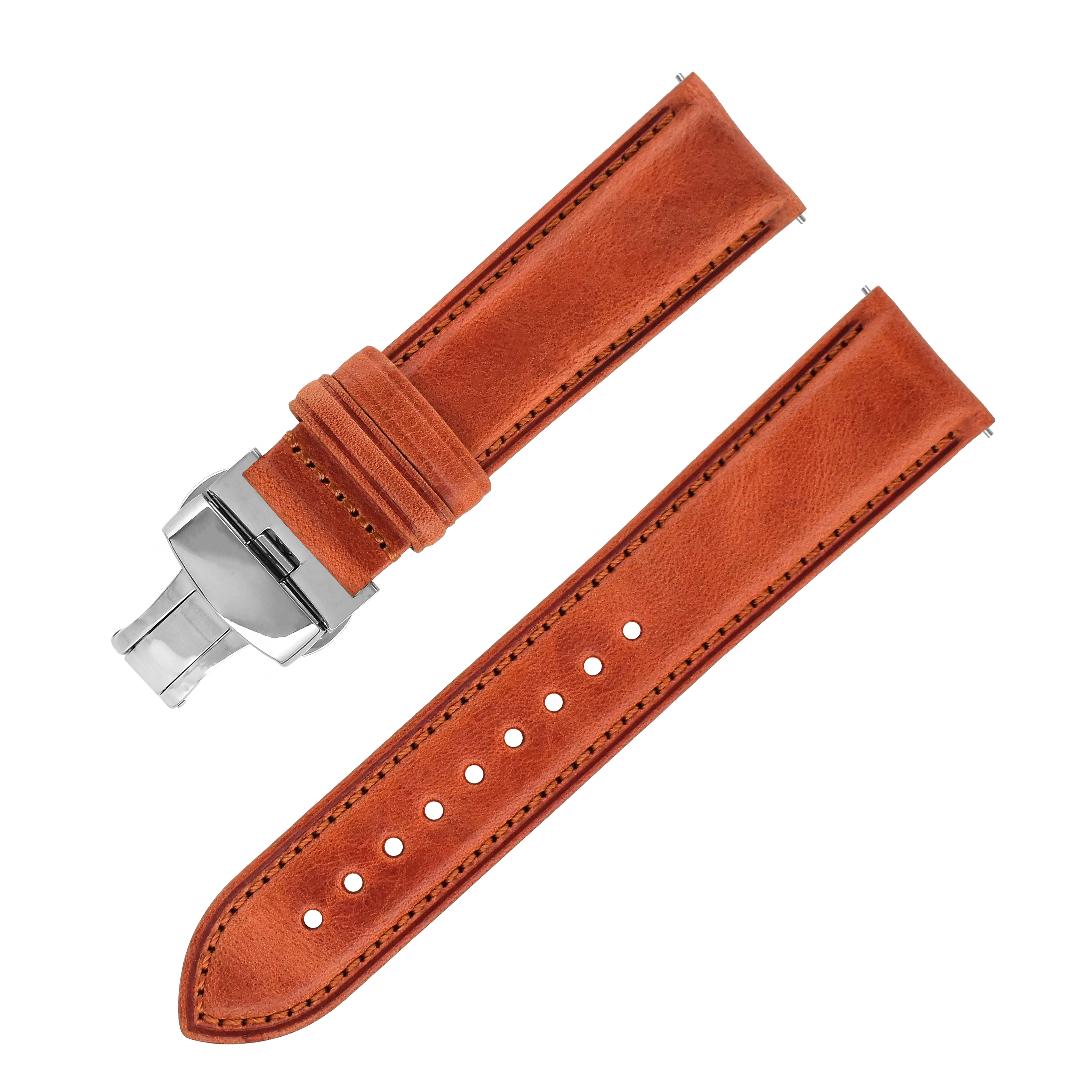 Heqi cowhide Strap 304 Stainless Steel Bow Buckle Deluxe Vintage Soft leather Quick removal strap 20mm