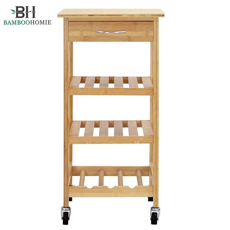 
OEM 3-tier kitchen utility cart bamboo island cart with wheels 