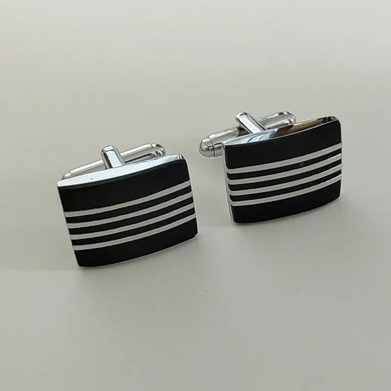 Black enamel stripe cufflink stock ready to ship cuff links for man as wedding gift