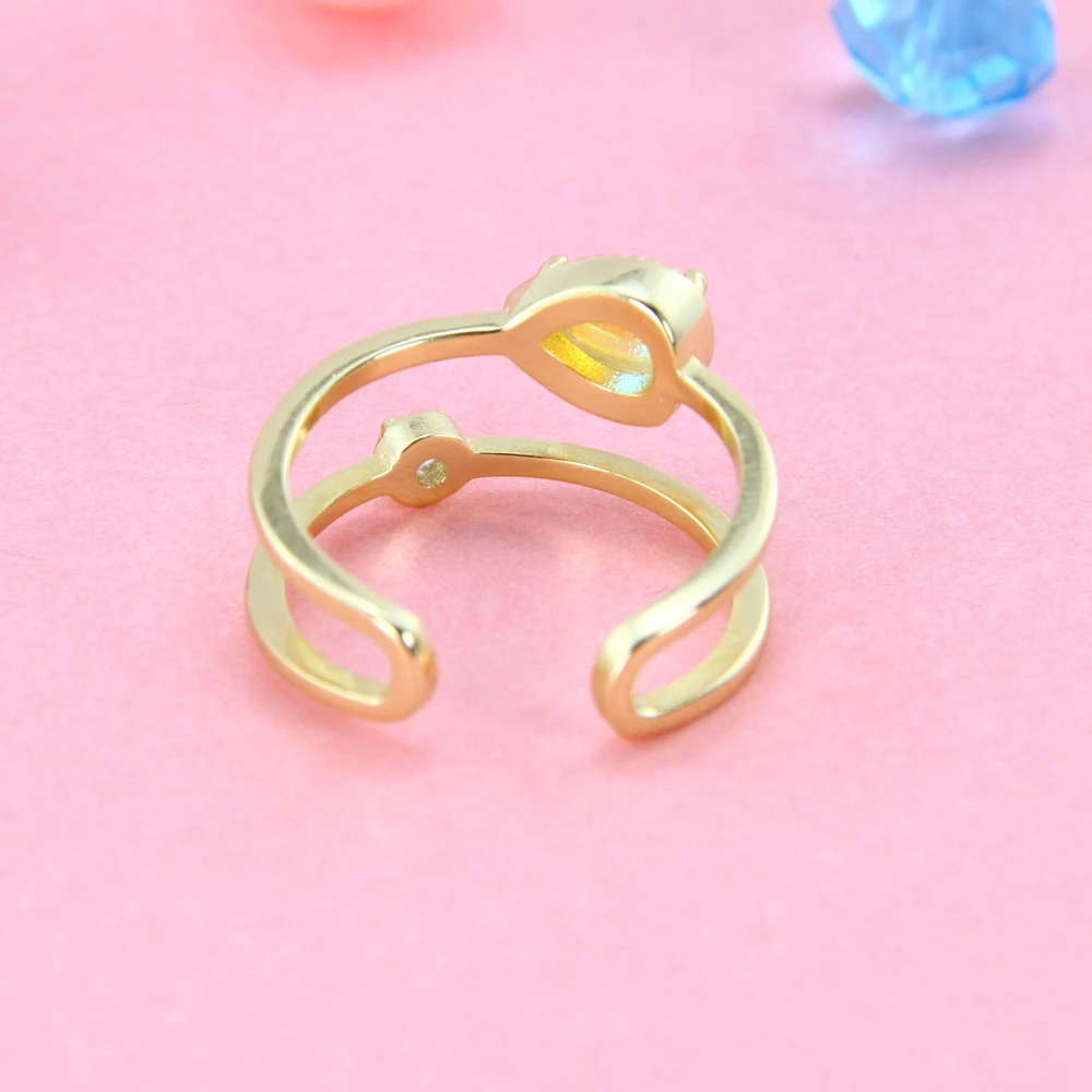 Delicate 14k Solid Gold Plated Jewelry Anillos De Moda 925 Sterling Silver Jewelry Moonstone Ring