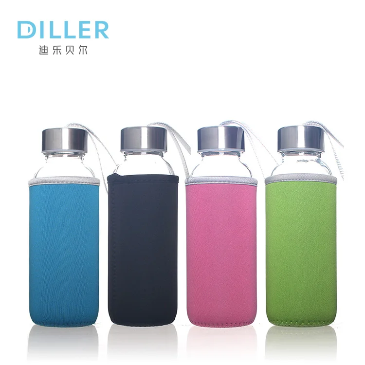 
Eco friendly custom logo 500ml portable borosilicate glass water bottle for drinking water 