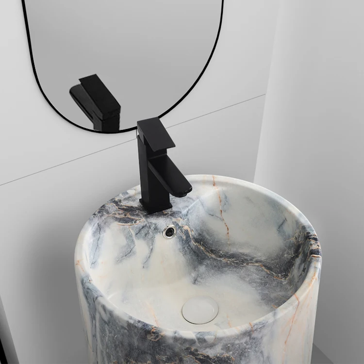 Hot sales high quality bathroom pedestal basin ceramic marble freestanding basin
