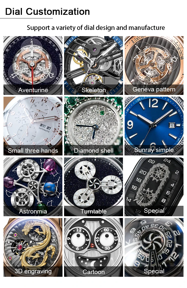 Custom Stainless Steel Moon Phase Watch Leather Dress Calender Automatic Mechanical WristWatch For Men Manufacturers