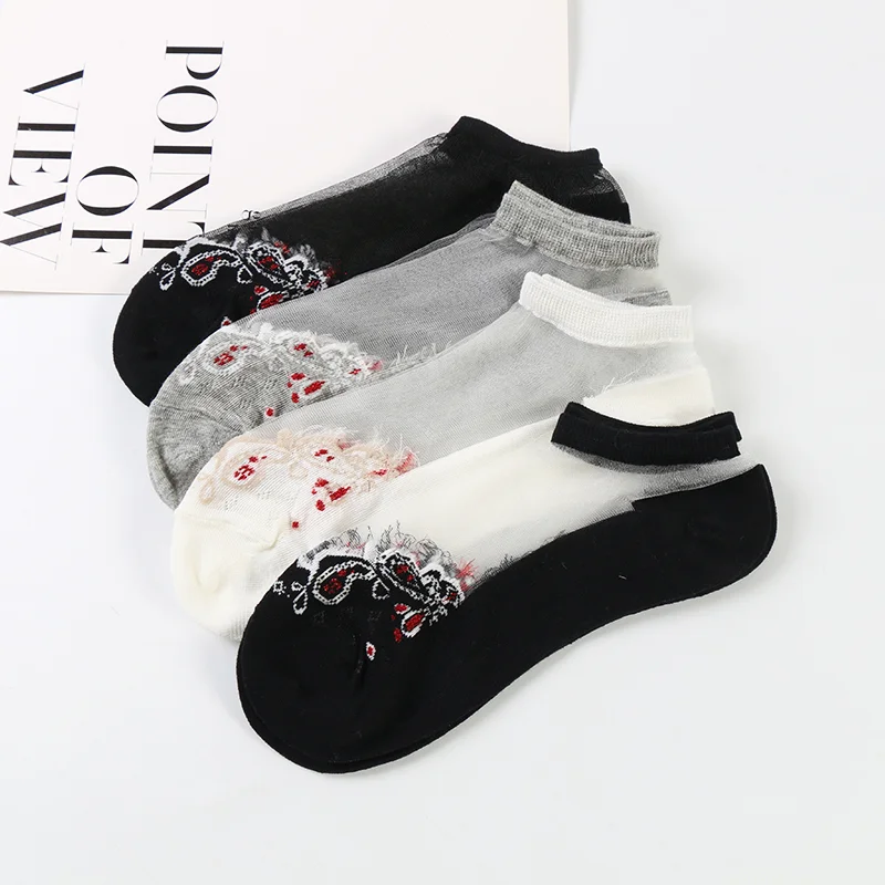 
Summer thin silk cute ankle womens transparent online fashion socks 
