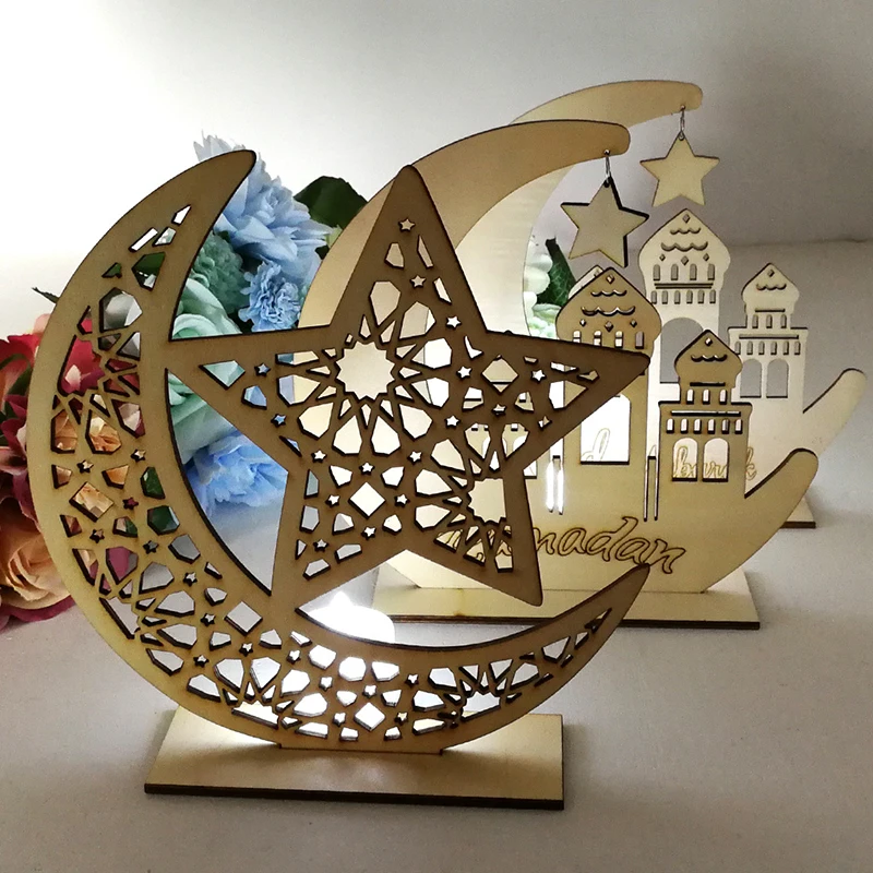 Islamic Muslim Ramadan Mubarak Wooden Decorations EID Moon Star Creative DIY Home ramadan decorations 2024