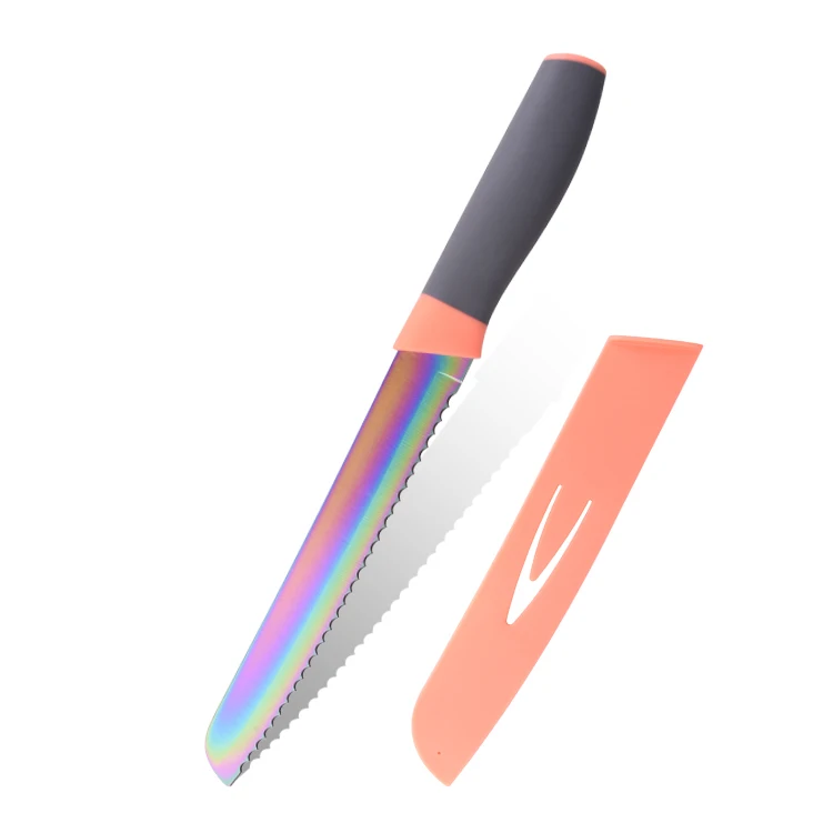 Commercial Wholesales Price Stainless Steel Serrated Bread Knife Kitchen Color Titanium Blade Serrated Bread Knife