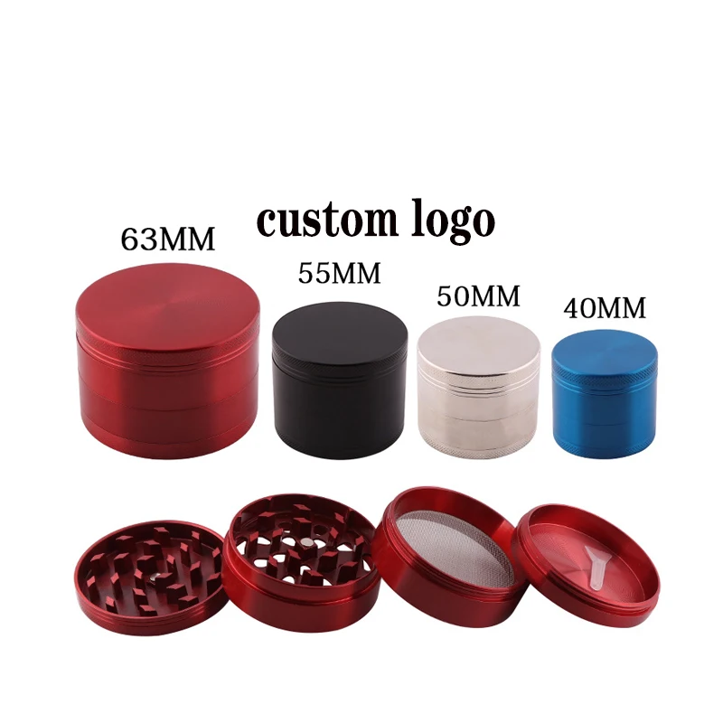 JR большой размер 40/50/55/63 мм изготовленный на заказ шлифовальная машина логотип 4-секционный измельчитель для специй из цинкового сплава, цинковый сплав жернов для трав, изготовленным на заказ логосом шлифовальная машина