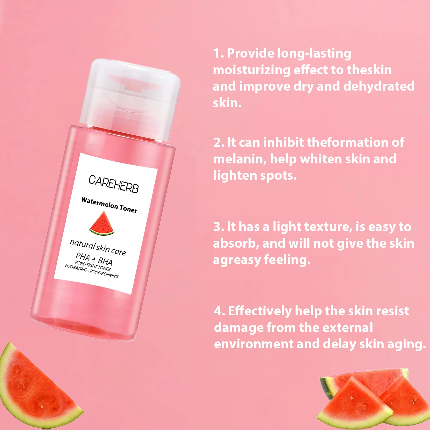 OEM Skin Care Pore Minimizer Exfoliating Hydrating Brightening PHA BHA Watermelon Glow Facial Toner