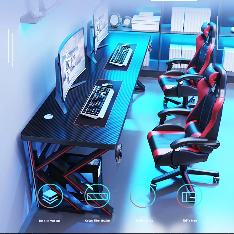Factory Wholesale K Shape Gaming PC Desk Double Seat Desktop Competition Racing Game Desk Led Gaming Computer Table For Gamer