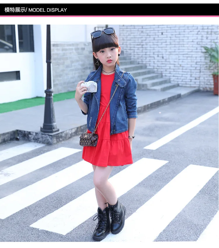 Hao Baby New Children Suit Spring And Autumn Cross-border Big Kids Denim Jacket Solid Color Dress Long-sleeved Girls Two-piece
