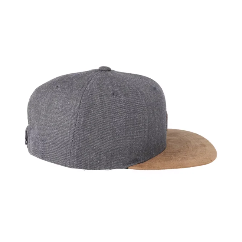 Vintage Suede Heather Charcoal Flat Brim Snapback Caps Custom Leather Patch Letter Embossed Logo 6 Panel Dad Caps For Men Women