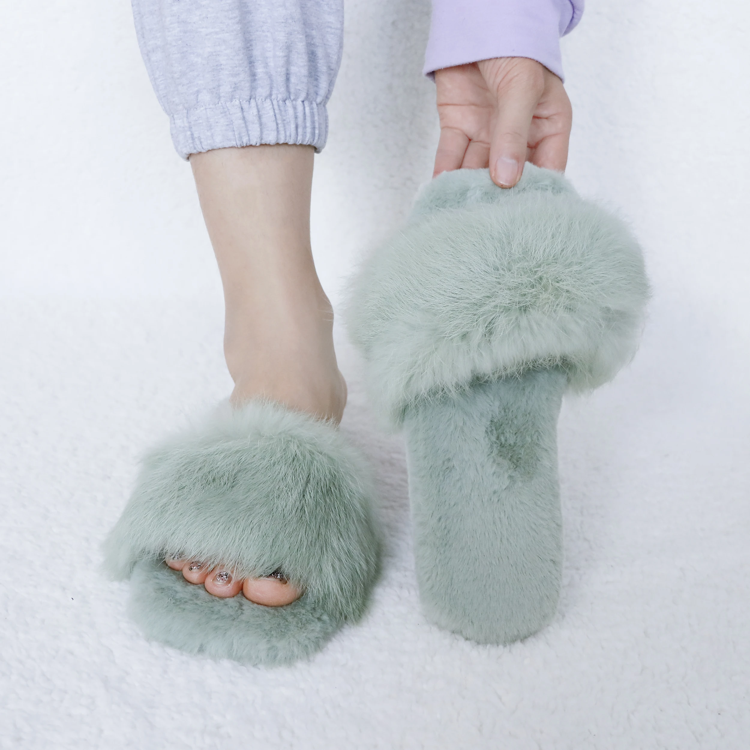 Wholesale Outdoor Plush Open Toe Flat Sandale Femme