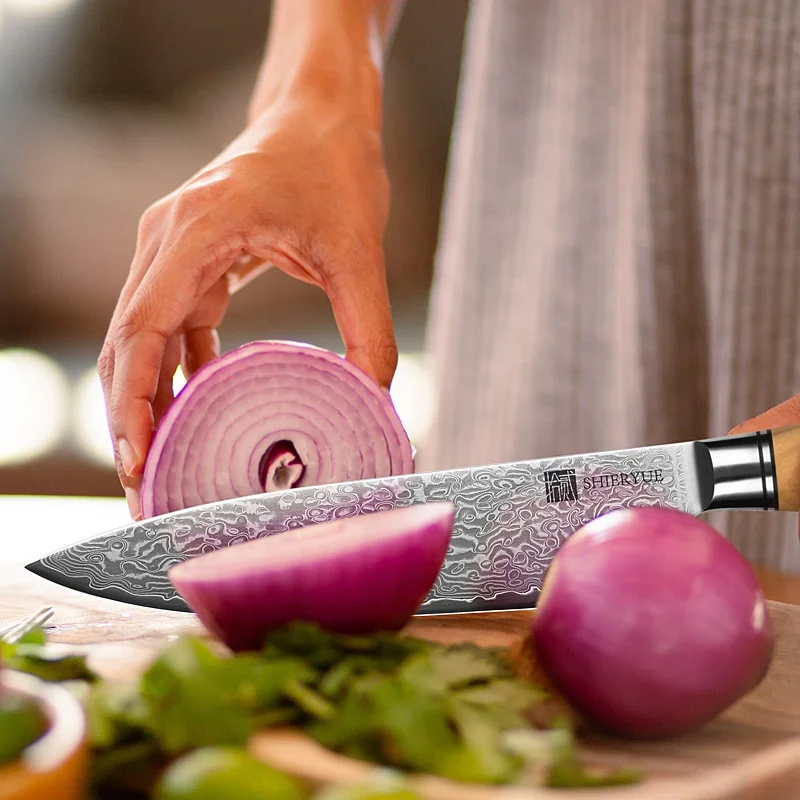 Высококачественная упаковка VG10 набор кухонных ножей включая santoku нож для очистки овощей рукоятка из оливкового дерева дамасский шеф-поварских