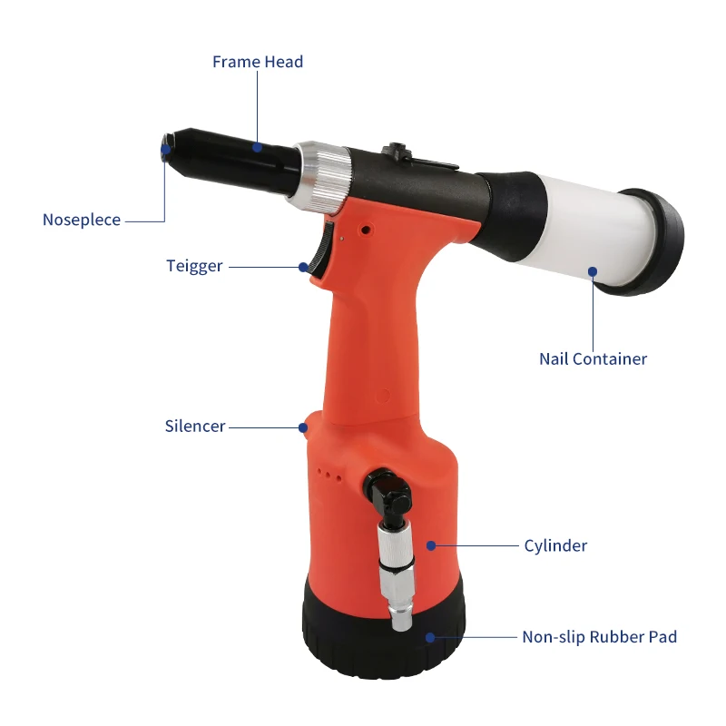 Экономичный пневматический инструмент с двойной мощностью, пневматический гидравлический клепальный пистолет, клепальный пистолет с носовым упором 3/32 дюйма, 1/8 дюйма, 5/32 дюйма, 3/16 дюйма
