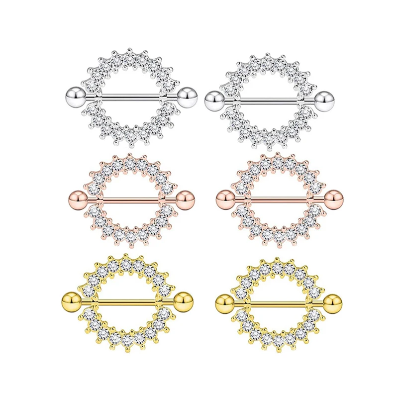 2023 New 14G Sexy Stainless Steel Silver Gold Nipple Barbell Zircon Women Body Piercing Jewelry Nipple Ring