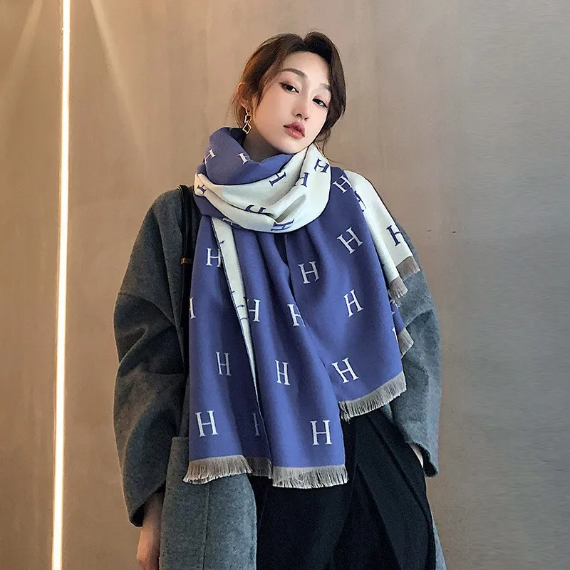 new luxury designer ladies double sided pashmina shawls fashion letter pattern scarves for women winter warm cashmere shawl