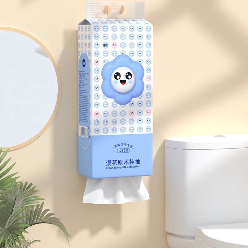 Wholesale  Wall Hanging Paper Tissue  1280 Pieces Big Size  175mm*156mm 4 Ply Toilet Paper Hanging Bag