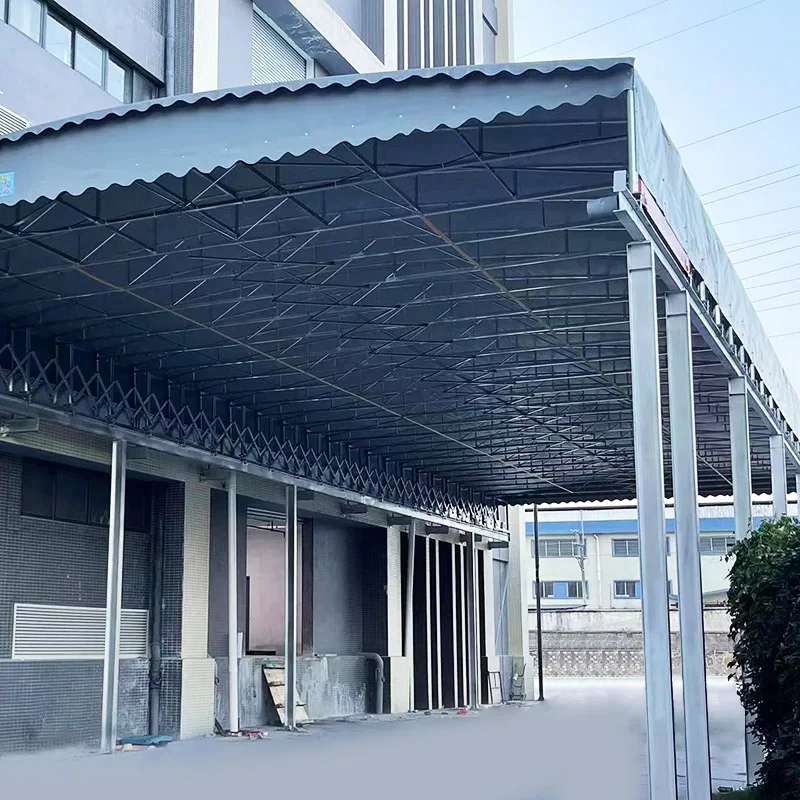 Large Electric Retractable Canopy Remote Control Steel Frame Pushes Pulls Carport Garage Mobile Logistics Warehouse Outdoor Use