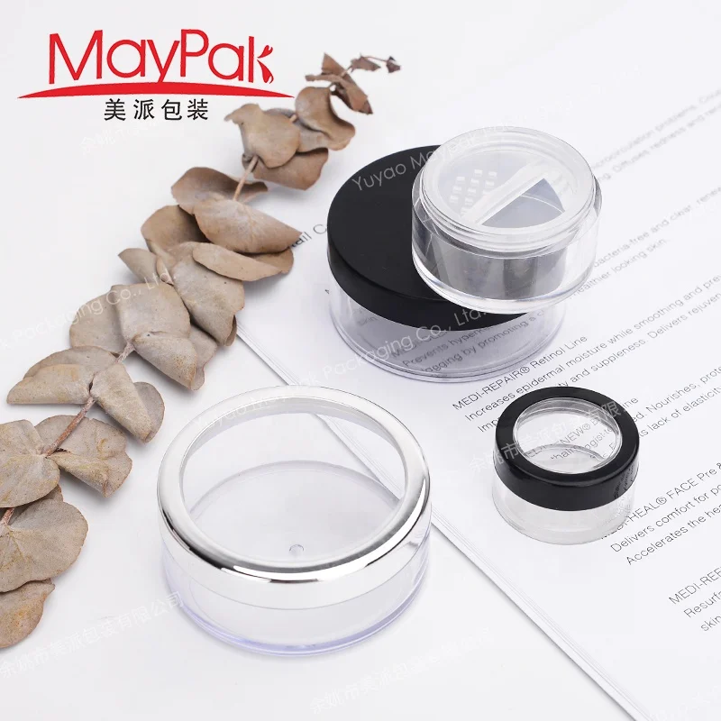 3g 5g 10g 20g 30g empty plastic loose powder jar with sifter 10ml round nail glitter pot with black rim window