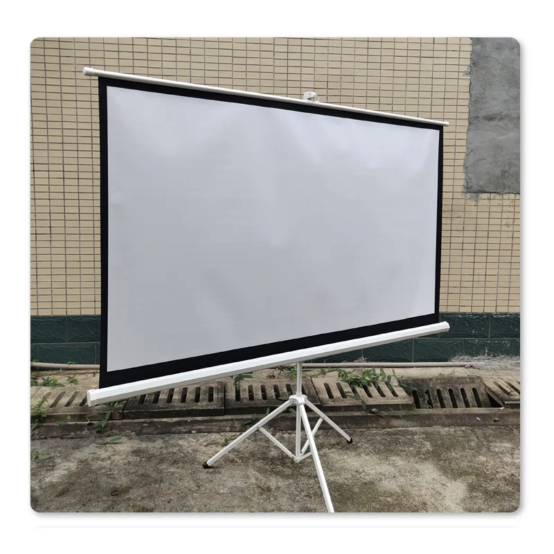Hand pull self-locking mobile portable tripod projection screen 120 inch 16:9 Matt White manual lifting HD projector screen